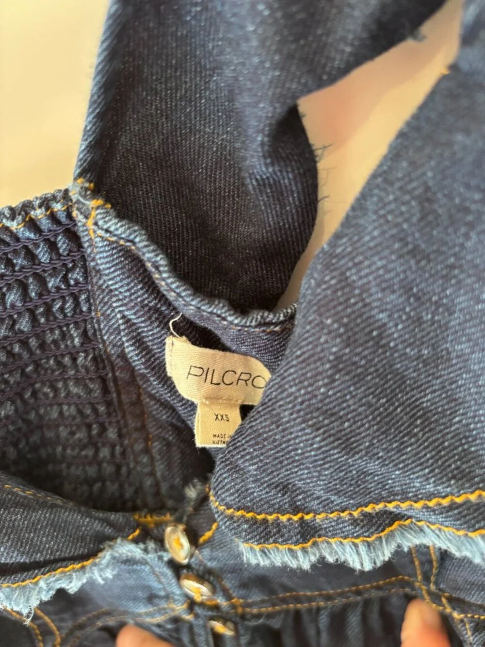 Anthropologie Pilcro Navy Denim Button-Front Ruffle Maxi Dress - Picture 7 of 8